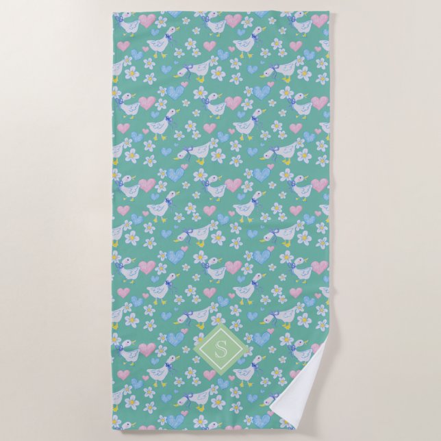 Cute Vintage Country Geese Pattern Beach Towel (Front)