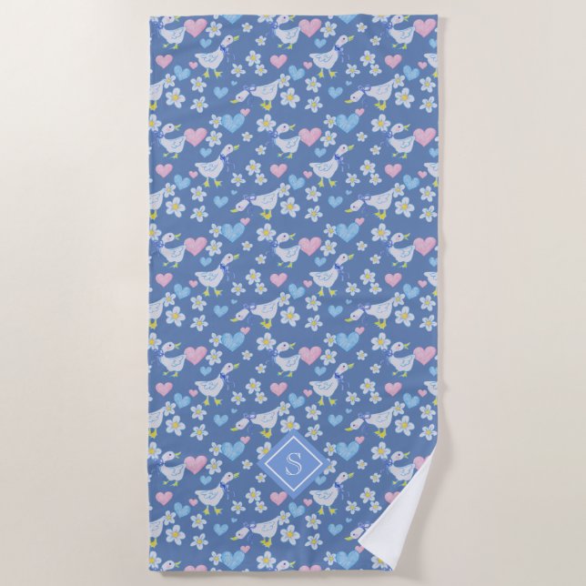 Cute Vintage Country Geese Pattern Beach Towel (Front)