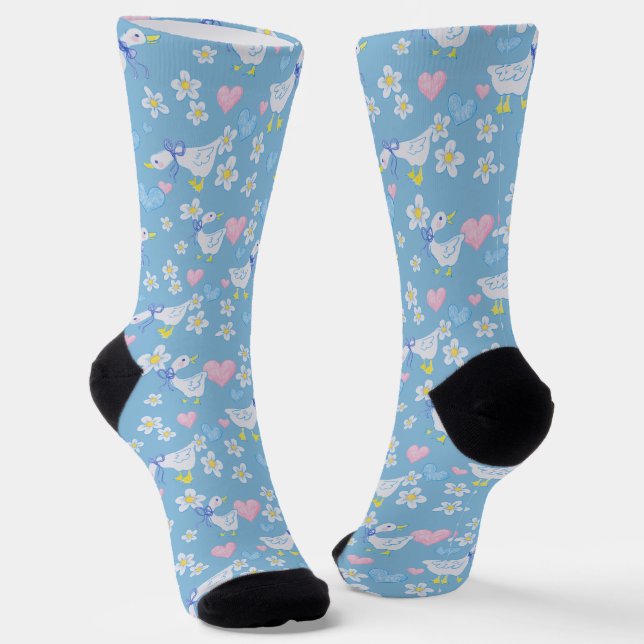 Cute Vintage Country Geese Pattern Socks (Angled)