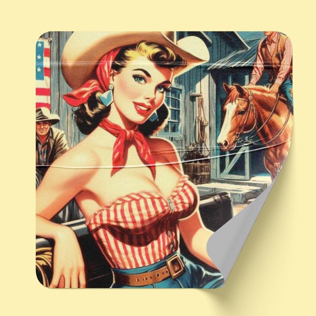 Cute Vintage Country Girl Pin-up Square Sticker (Creator Uploaded)