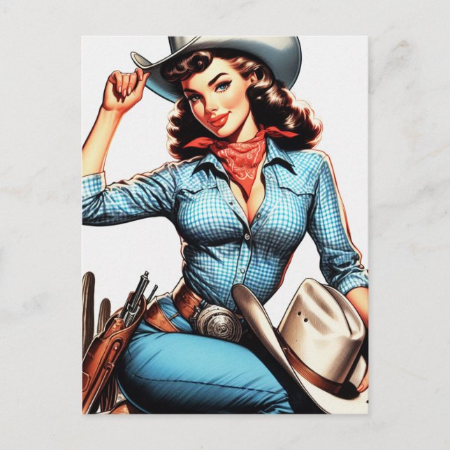 Cute Vintage Country Girl Postcard (Front)
