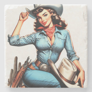 Cute Vintage Country Girl Stone Coaster