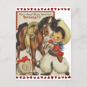 Cute Vintage Cowboy & Horse Valentine Postcard