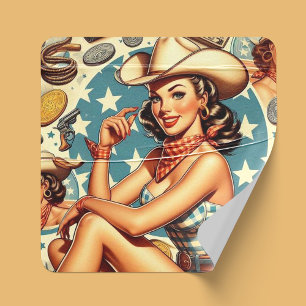 Cute Vintage Cowgirl Square Sticker
