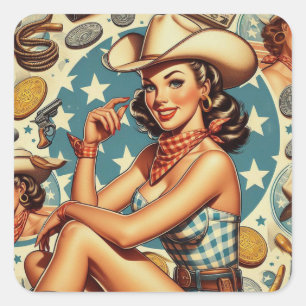 Cute Vintage Cowgirl Square Sticker