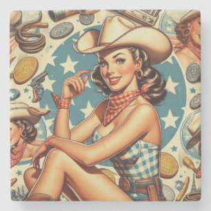 Cute Vintage Cowgirl Stone Coaster