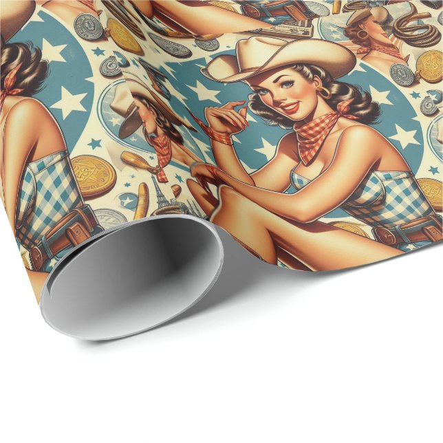 Cute Vintage Cowgirl Wrapping Paper (Roll Corner)