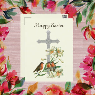 cute vintage Cross birds Easter Holiday Postcard
