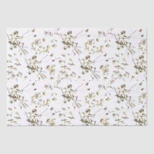 Cute Vintage Cupid Angel Beige Cream Floral Toile Tissue Paper