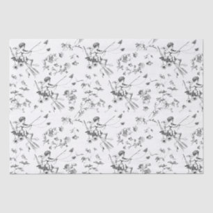 Cute Vintage Cupid Angel Black White Floral Toile Tissue Paper