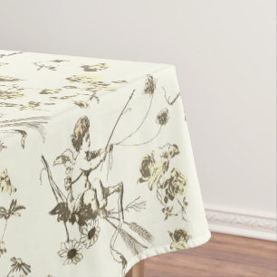 Cute Vintage Cupid Angel Gold Beige Floral Toile Tablecloth