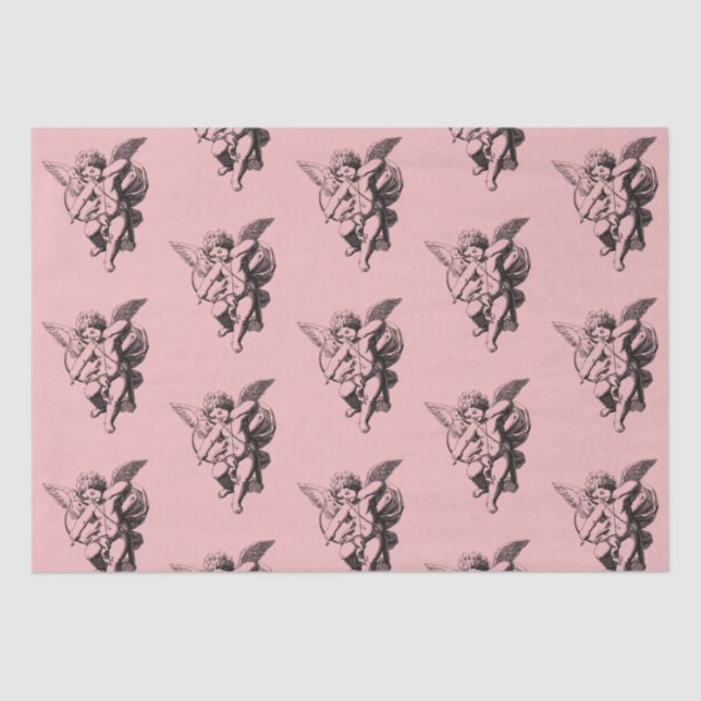 Cute Vintage Cupid Angel on Pink Tissue Paper (Front)