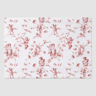 Cute Vintage Cupid Angels Floral Red Toile  Tissue Paper