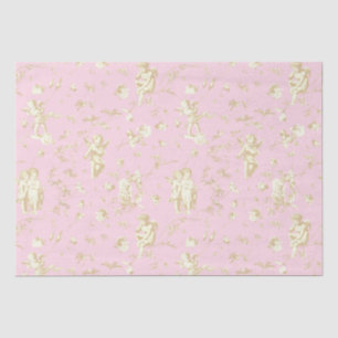 Cute Vintage Cupid Angels Pink Beige Floral Toile Tissue Paper