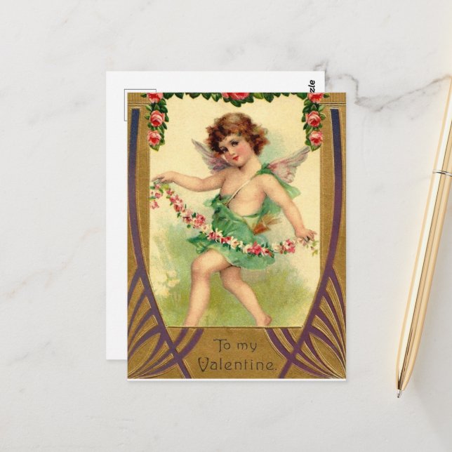 cute vintage cupid Valentine Postcard (Front/Back In Situ)