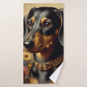 Cute Vintage Dachshund Painting Bath Towel