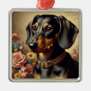 Cute Vintage Dachshund Painting Metal Tree Decoration