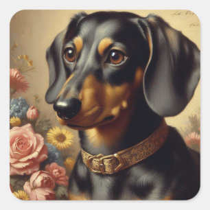 Cute Vintage Dachshund Painting Square Sticker