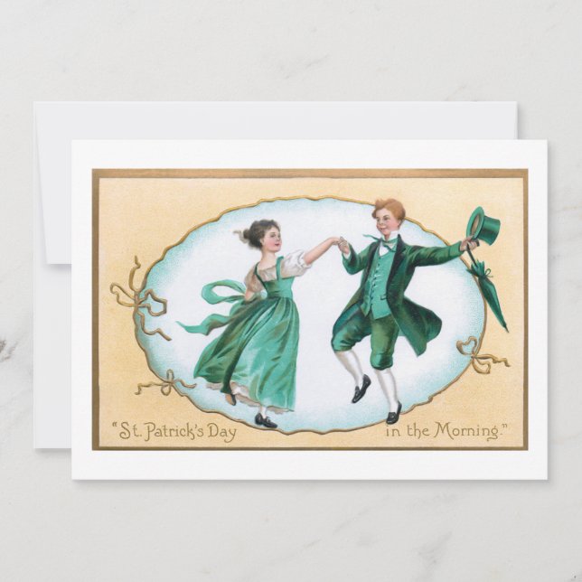 Cute Vintage Dancing Irish Couple Holiday Card (Front)