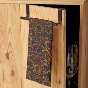 Cute vintage dark brown paisley design tea towel
