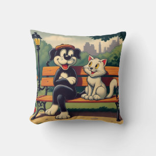 Cute, vintage dog/cat cartoon cushion
