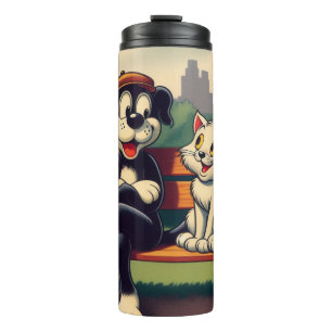 Cute, vintage dog/cat cartoon thermal tumbler