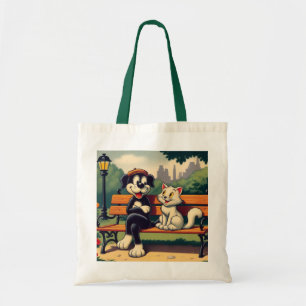 Cute, vintage dog/cat cartoon tote bag