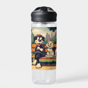Cute, vintage dog/cat cartoon water bottle