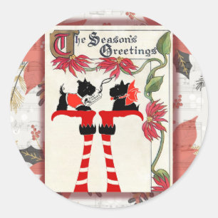 Cute Vintage Dog Christmas Greetings Classic Round Sticker