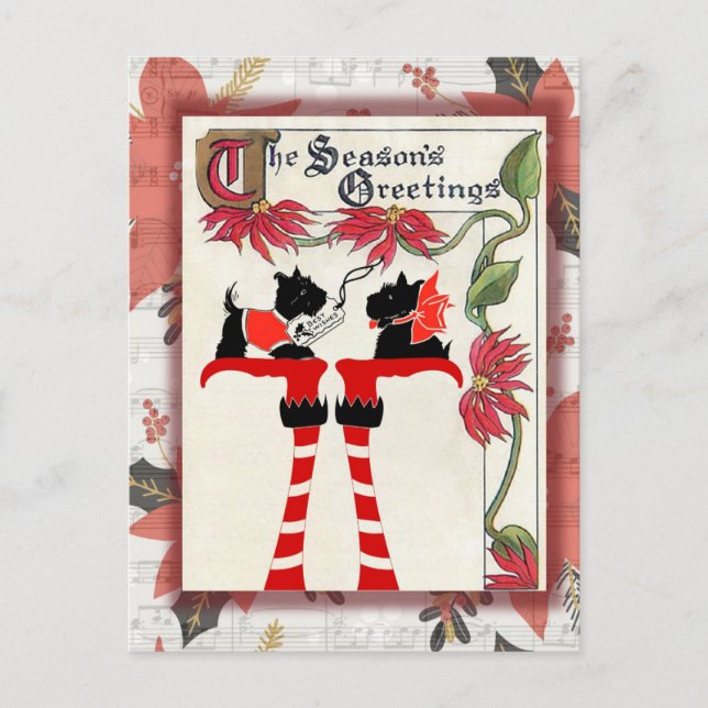 Cute Vintage Dog Christmas Greetings Postcard (Front)