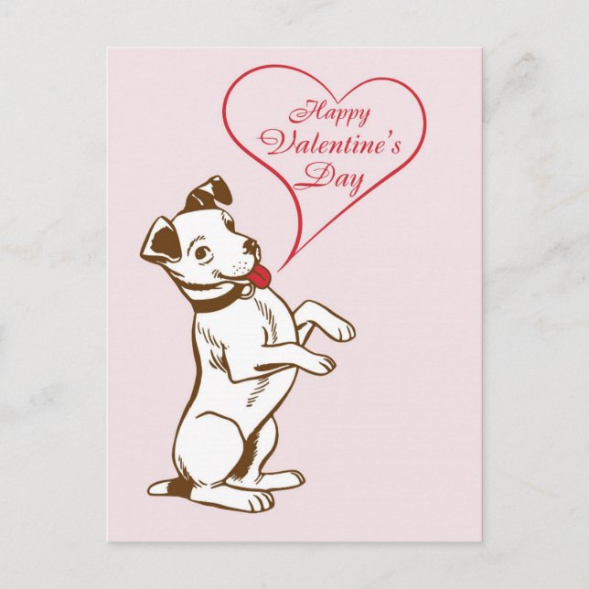 Cute Vintage Dog Happy Valentines Day Pink Postcard (Front)