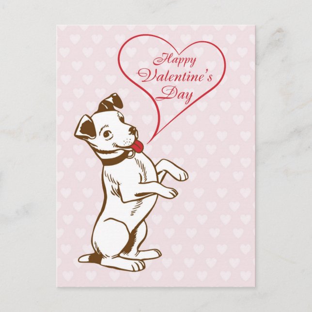 Cute Vintage Dog Happy Valentines Day Postcard (Front)
