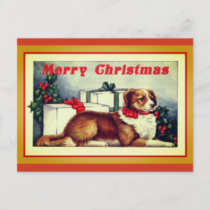 Cute Vintage Dog Merry Christmas Postcard