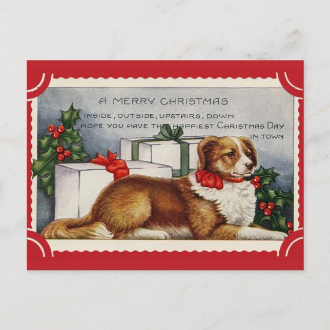 Cute Vintage Dog Merry Christmas Postcard (Front)