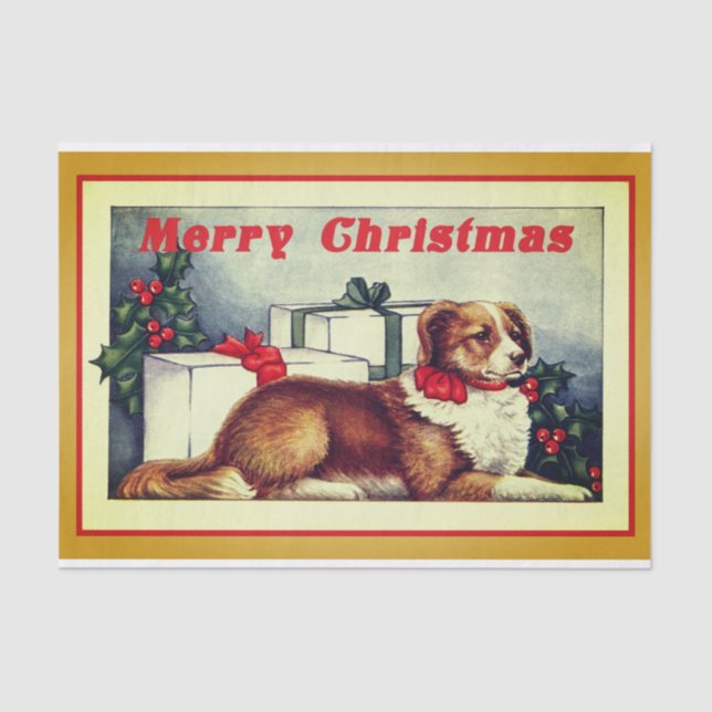Cute Vintage Dog Merry Christmas Tissue Paper (Front)