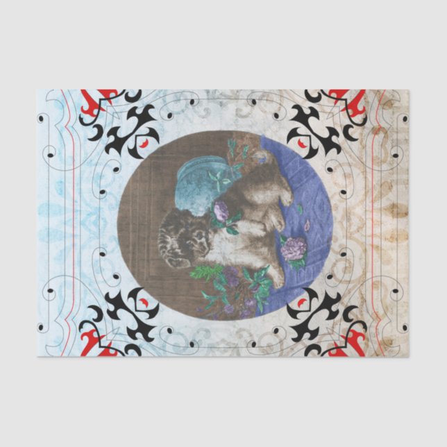 Cute Vintage Dog Motif Crafts and decoupage Tissue Paper (Front)