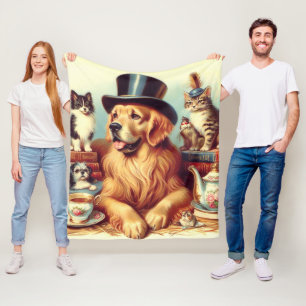 Cute Vintage Dog Painting Fleece Blanket