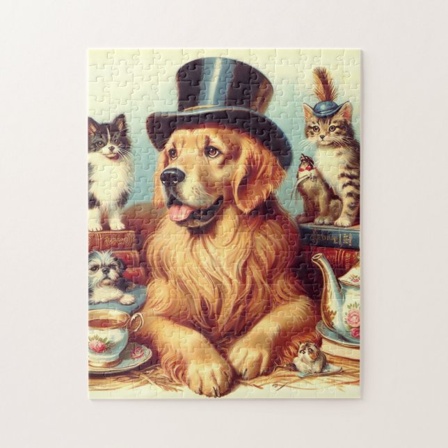 Cute Vintage Dog Painting Jigsaw Puzzle (Vertical)