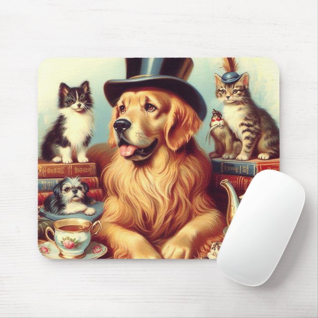 Cute Vintage Dog Painting Mouse Mat (With Mouse)