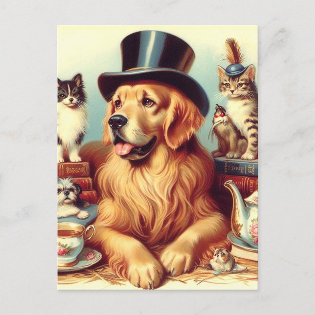 Cute Vintage Dog Painting Postcard (Front)
