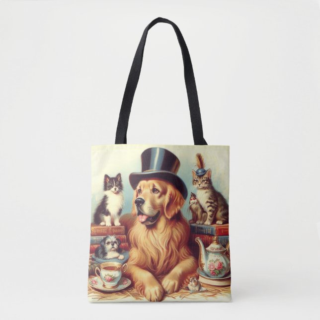 Cute Vintage Dog Painting Tote Bag (Front)