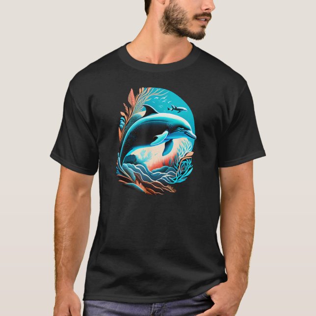 Cute Vintage Dolphin Animal  Dolphin T-Shirt (Front)