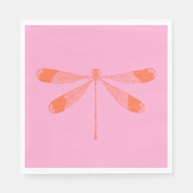 Cute Vintage Dragonfly in Pink and Orange Napkin (Front)