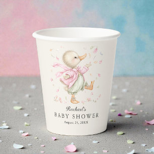 Cute Vintage Duck Storybook Girl Baby Shower Paper Cups