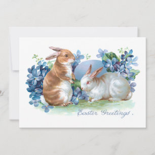 Cute Vintage Easter Bunnies & Blue Forget Me Nots Holiday Card