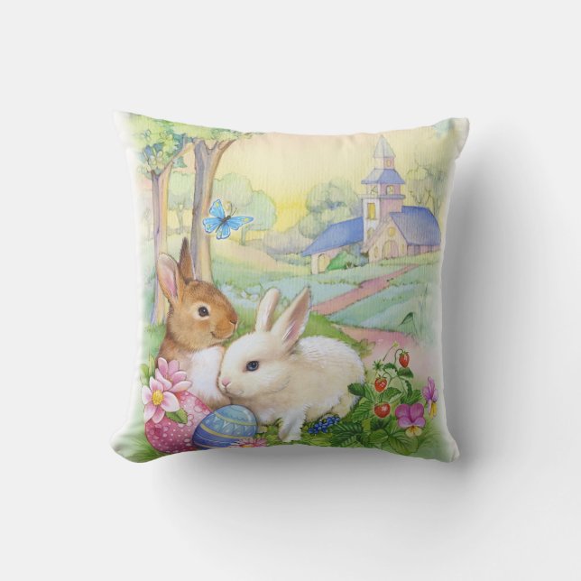 Cute vintage Easter bunnies Cushion (Front)