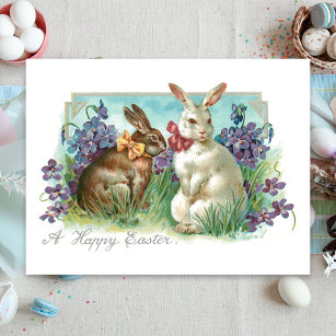 Cute Vintage Easter Bunnies with Bows Postcard