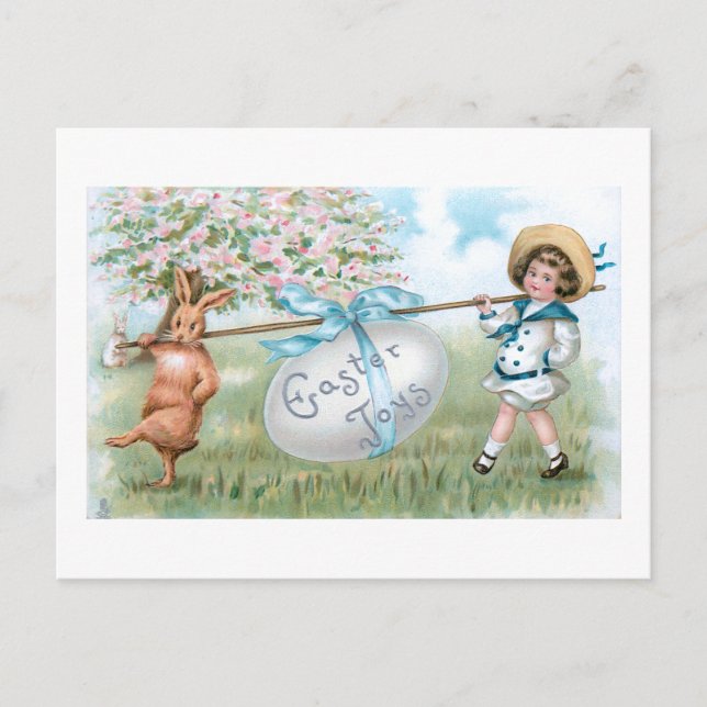Cute Vintage Easter Bunny and Child Postcard (Front)