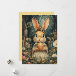 Cute Vintage Easter Bunny and Flowers Holiday Card