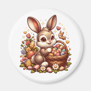 Cute Vintage Easter Bunny, Basket and Eggs Magnet